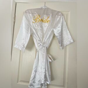 Bridal Accesories! Bridal Satin Robe, Bow HairClip, Bride Feather Fan, & Glasses